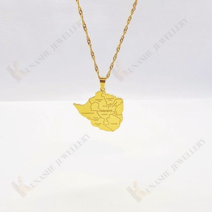 Zimbabwe City Map Pendant Gold