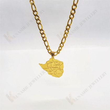 Zimbabwe Gold Pendant with Figaro Chain