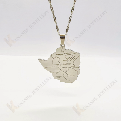 Zimbabwe Cit Map Pendant Silver